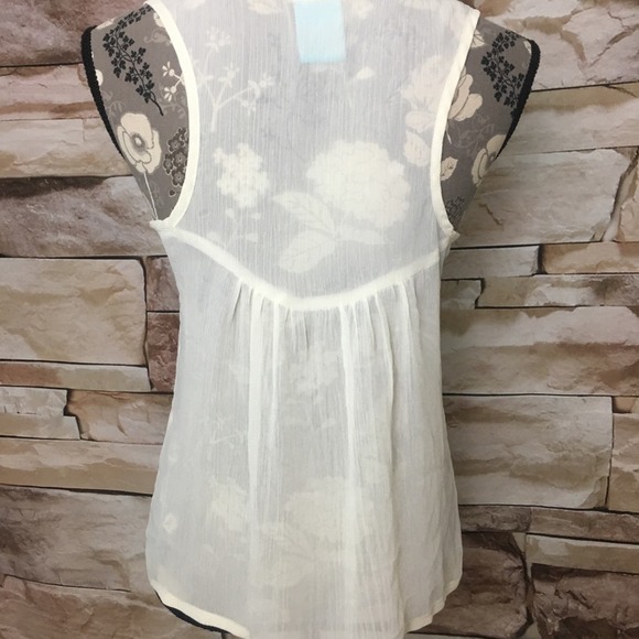 H.I.P. Embroidered Yoke Sheer Flowy Sleeveless Swing Tank Blouse Cream Gray - Picture 4 of 8